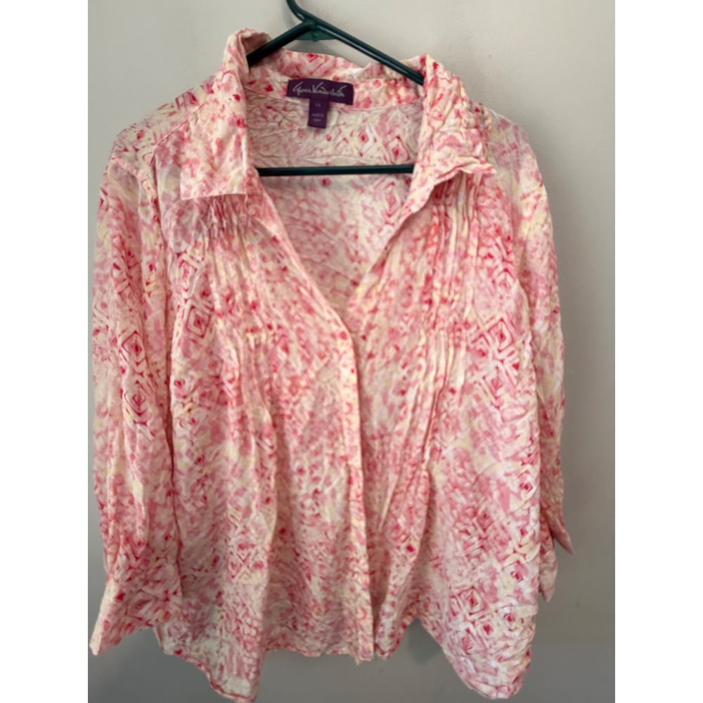 Gloria Vanderbilt Giselle Pink Yellow Abstract Modal Pintuck Blouse XXL GVT6613